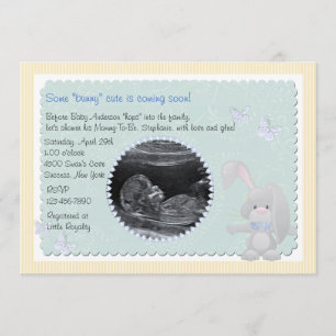 Baby Bunny Blue Photo Baby Shower Invitation
