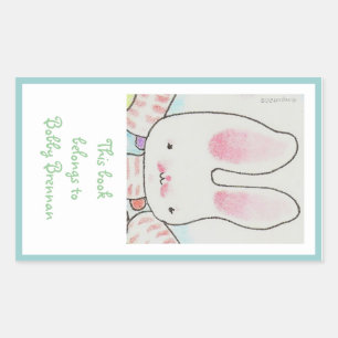 Baby bunny bookplate rectangular sticker