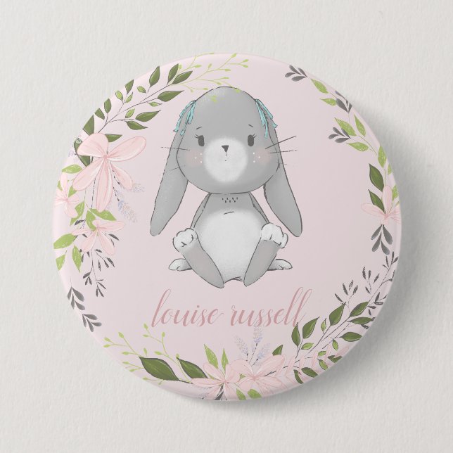 baby bunny floral baby shower 7.5 cm round badge (Front)