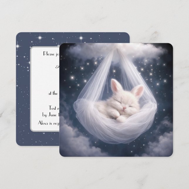 Baby Bunny Hanging from a Tulle Hammock Invitation (Front/Back)