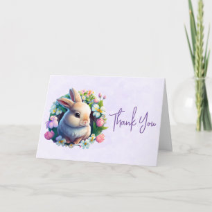 Baby Bunny in Colourful Spring Flowers Thank You Card