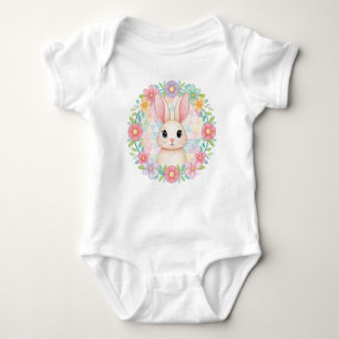 Baby Bunny in Floral Wreath Baby Bodysuit