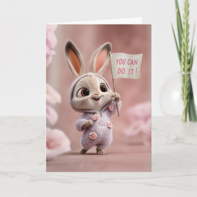 Baby Bunny in Purple Romper w/ Roses Encouragement Card (Front)