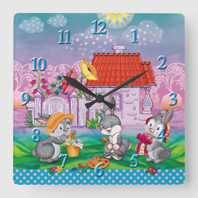 Baby Bunny little Square Wall Clock (Front)