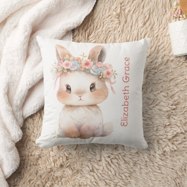 Baby Bunny Monogram Name Gift Baby Girl Nursery Cushion (Blanket)