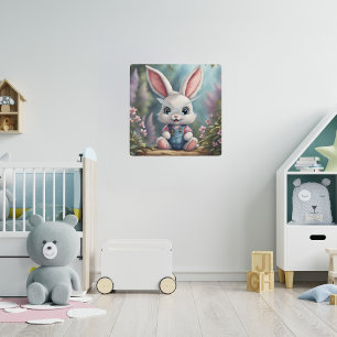 Baby Bunny Nursery Square Wall Clock