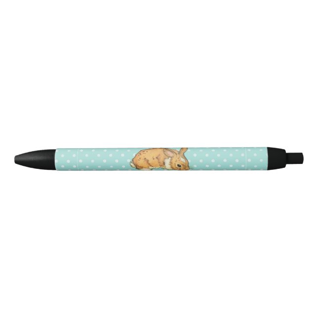 baby bunny on teal polka dot background black ink pen (Front)