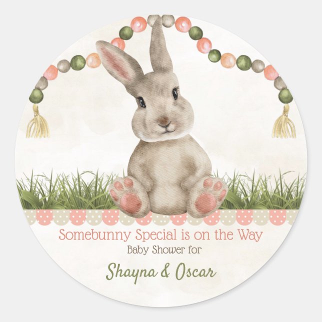 Baby Bunny Peach Ivory Sage Classic Round Sticker (Front)