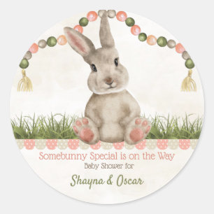 Baby Bunny Peach Ivory Sage Classic Round Sticker