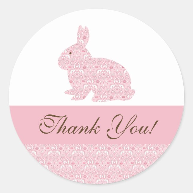 Baby Bunny Rabbit Baby Shower Sticker Thank You (Front)