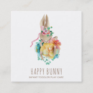 *~* Baby Bunny Rabbit Daycare Teacher Nanny Tutor Square Business Card