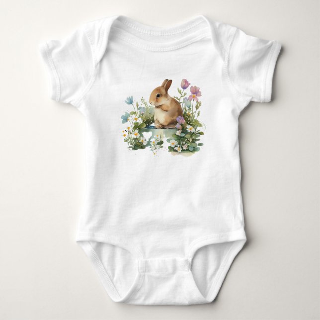 Baby Bunny Rabbit in Flower Pot  Bodysuit (Front)