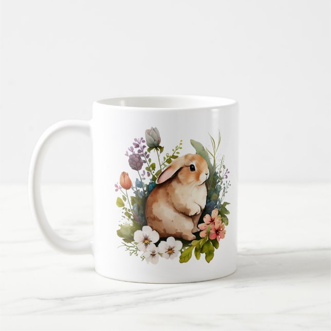 Baby Bunny Rabbit in Flower Wreath Coffee Mug (Left)