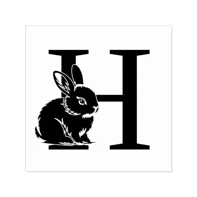 Baby Bunny Rabbit Over Single Bold Init Monogram Self-inking Stamp (Design)