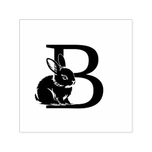 Baby Bunny Rabbit Over Single Bold Init Monogram Self-inking Stamp