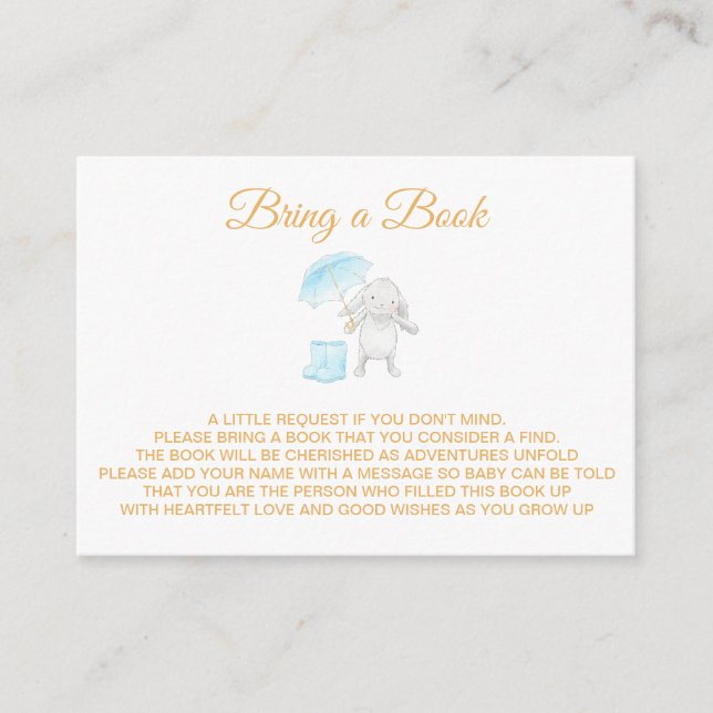 *~* Baby Bunny Rabbit Umbrella Boots Bring a Book Enclosure Card (Front)