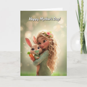 Baby Bunny w/ Carrot & Mummy Happy Mother's Day Card