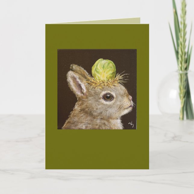 baby bunny with Brussels sprout hat card (Front)