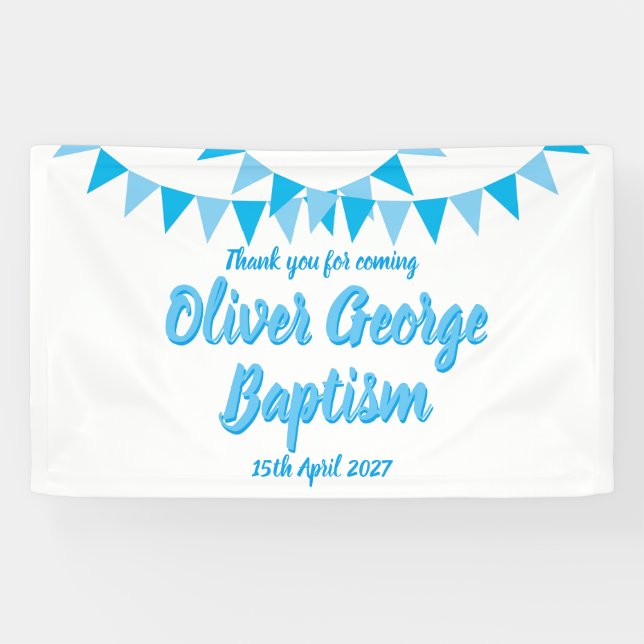 Baby Bunting Blue Baptism Christening Favour Banner (Horizontal)