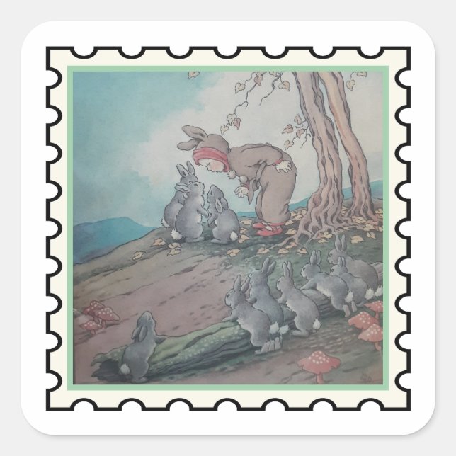 Baby Bunting nursery rhyme stamp art Square Sticker (Front)