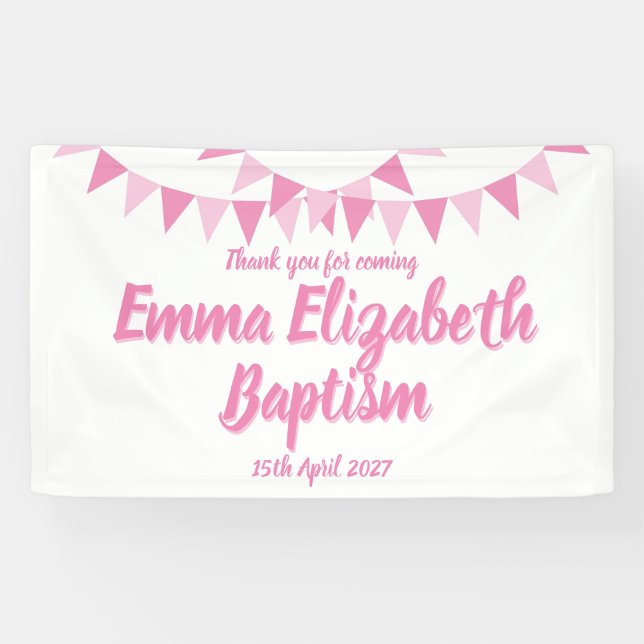 Baby Bunting Pink Baptism Christening Favour Banner (Horizontal)