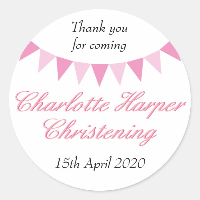 Baby Bunting Pink Baptism Christening Favour Classic Round Sticker (Front)