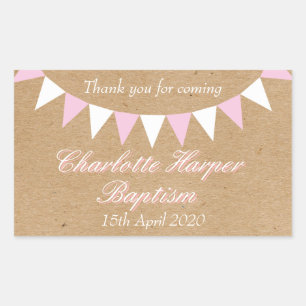 Baby Bunting Pink Baptism Christening Favour Rectangular Sticker