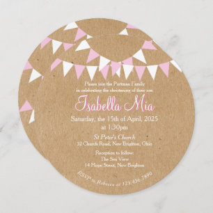 Baby Bunting Pink Baptism Christening Invitation