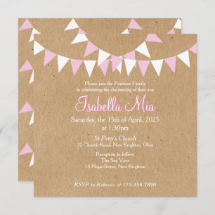 Baby Bunting Pink Baptism Christening Invitation