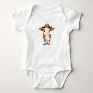 Baby Calf, Baby Cow wearing Hat  Bodysuit