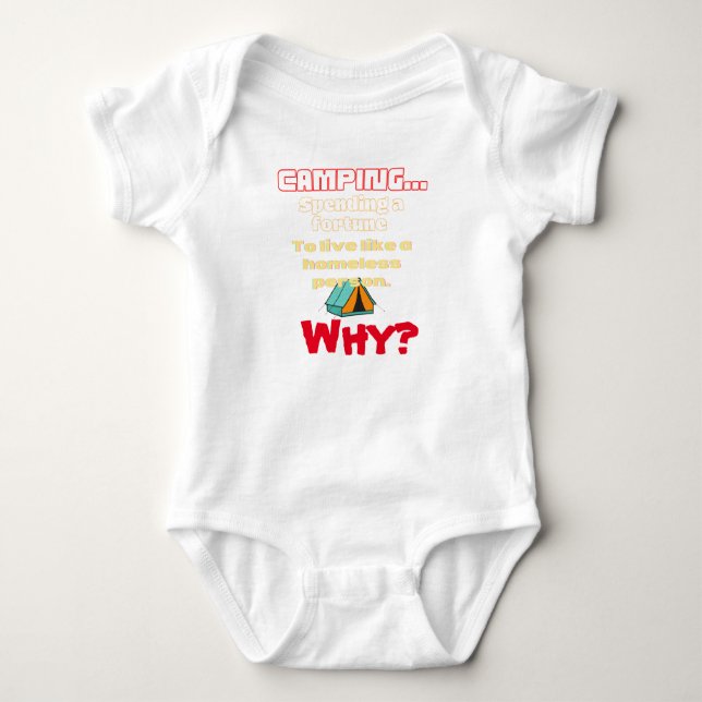Baby camping humour funny bodysuit (Front)