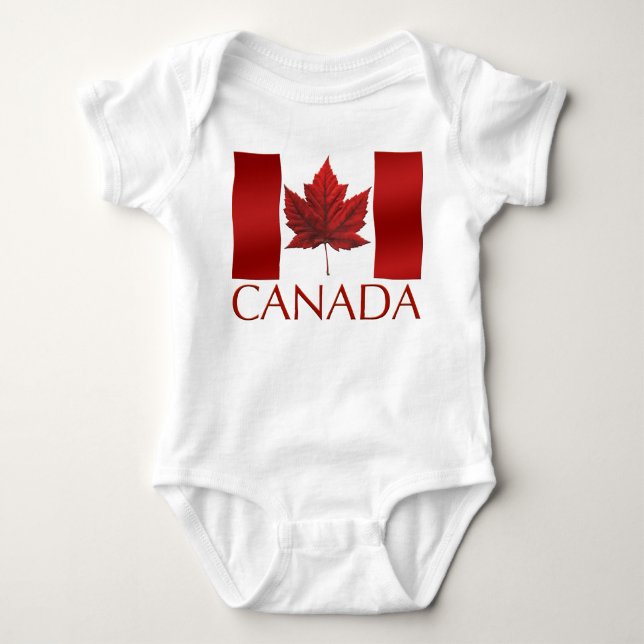 Baby Canada Flag Souvenir Organic One-Piece Bodysuit (Front)