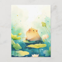Baby Capybara on Lily Pad in White Lotus Pond