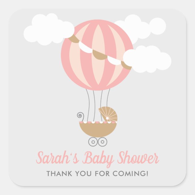 Baby Carriage Balloon Girl Baby Shower Square Sticker (Front)