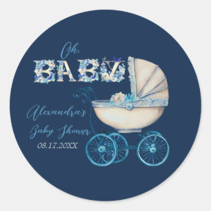 Baby Carriage Boy Baby Shower Classic Round Sticker