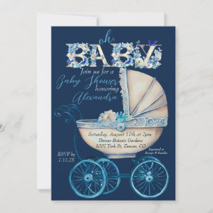 Baby Carriage Boy Baby Shower Invitation