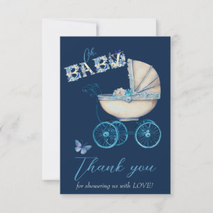 Baby Carriage Boy Baby Shower Thank You Card