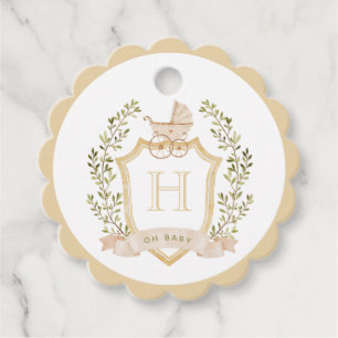 Baby Carriage Crest Monogram Neutral Baby Shower Favour Tags