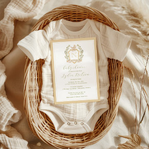 Baby Carriage Crest Monogram   Neutral Baby Shower Invitation