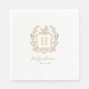 Baby Carriage Crest Monogram   Neutral Baby Shower Napkin