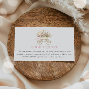 Baby Carriage Floral Girl Baby Shower Book Request Enclosure Card