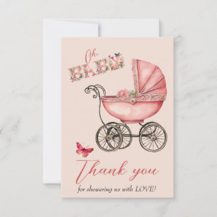 Baby Carriage Girls Baby Shower Thank You Card