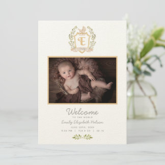 Baby Carriage Monogram E | Neutral Birth  Announcement