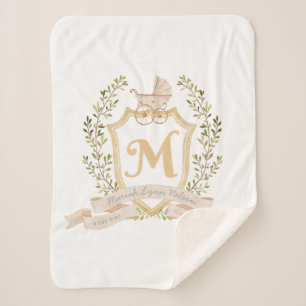 Baby Carriage Monogram "M" Nursery Sherpa Blanket