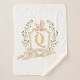 Baby Carriage Monogram "Q" Nursery  Sherpa Blanket