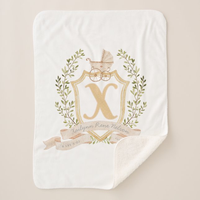 Baby Carriage Monogram "X" Nursery  Sherpa Blanket (Front)