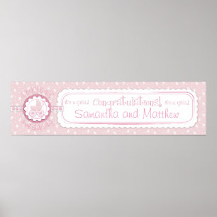 Baby Carriage & Pacifier Baby Shower Banner Girl Poster