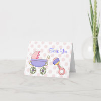 Baby Carriage & Rattle Baby Girl Thank You Card