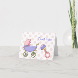 Baby Carriage & Rattle Baby Girl Thank You Card