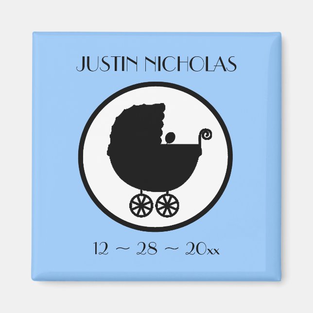 Baby Carriage Silhouette Birth Announcement Magnet (Front)